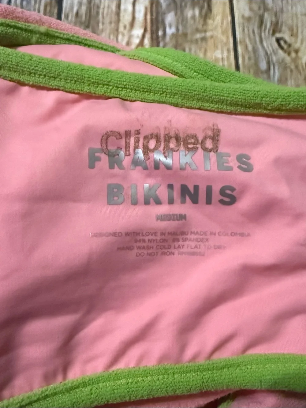 NEW Frankies Bikinis Cutout Pink Green Cash Terry One Piece Swimsuit